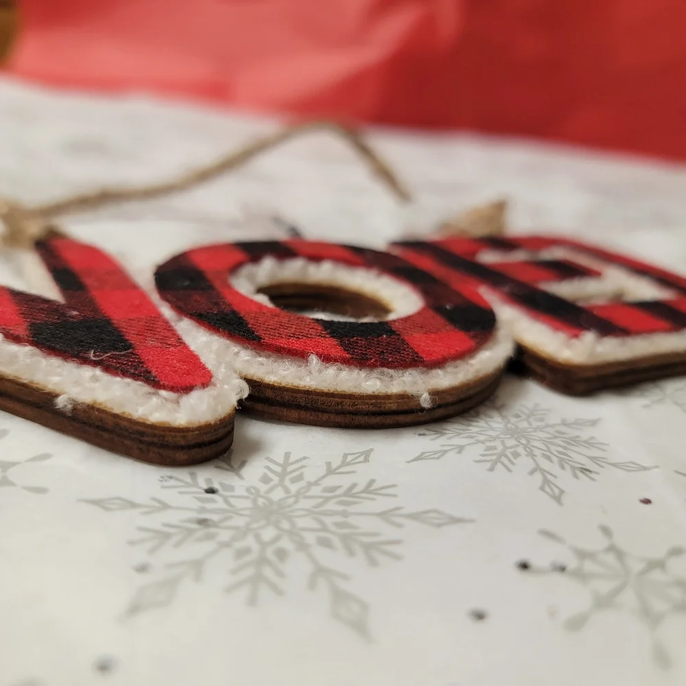 Christmas Tree Ornament Buffalo Plaid NOEL Red and Black Wondershop Wooden